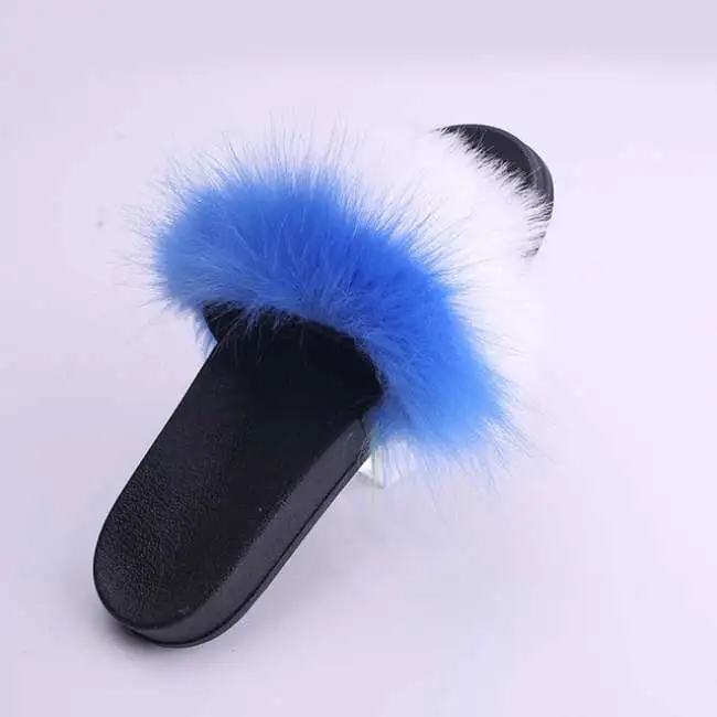 Women Fashion Multicolor Plush Decoration Flat Slippers