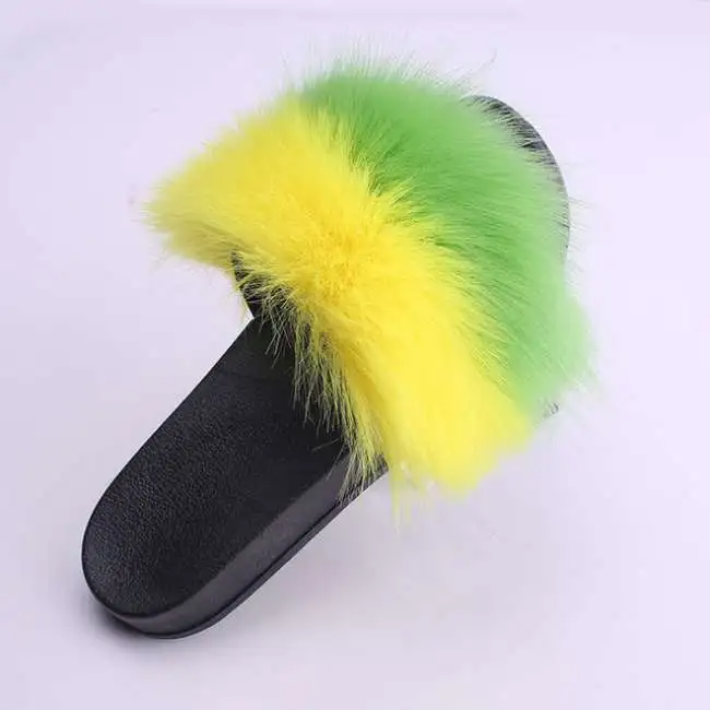 Women Fashion Multicolor Plush Decoration Flat Slippers