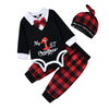 Kids Baby Boys Fashion Casual Christmas Bow Lapel Long Sleeve Romper Plaid Trousers Sets