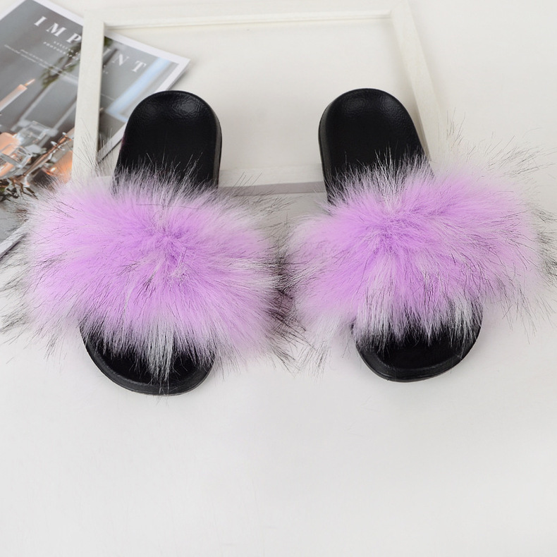 ( 2 pair ) Wholesale Women Winter Fashion Plus Size Faux Fox Fur Plush Flat Slippers