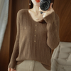 Women Solid Color Urban Casual Office Chic Slim-Fit V-Neck Knitted Long-Sleeved Tops Knitwear