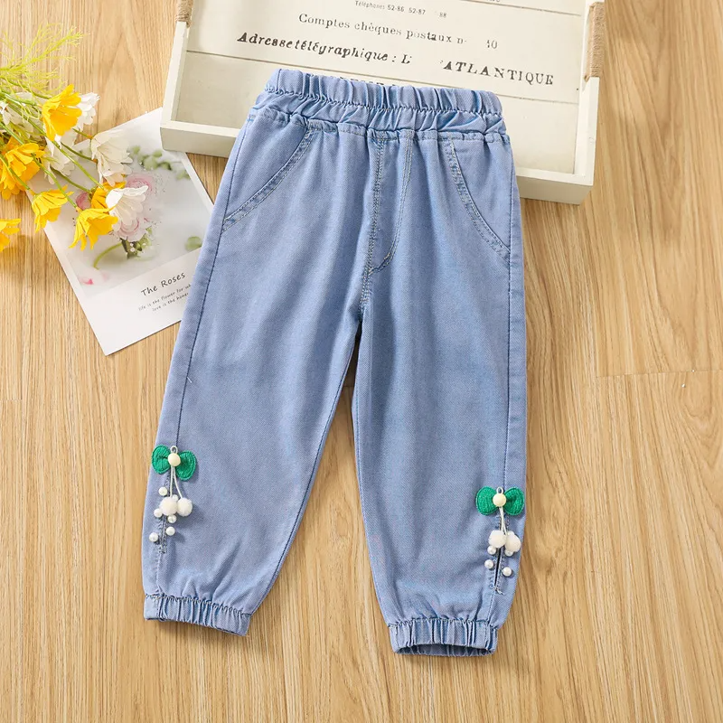 Children Kids Baby Fashion Girls Casual Basic Bow Thin Denim Flared Pants