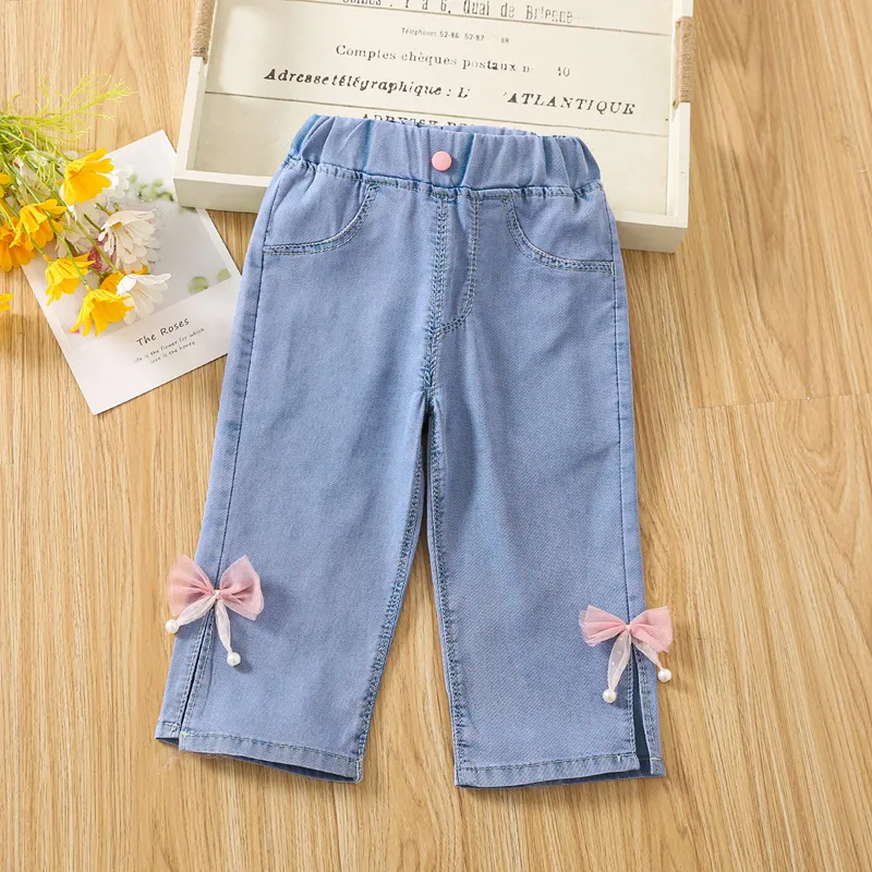 Children Kids Baby Fashion Girls Casual Basic Bow Thin Denim Pants