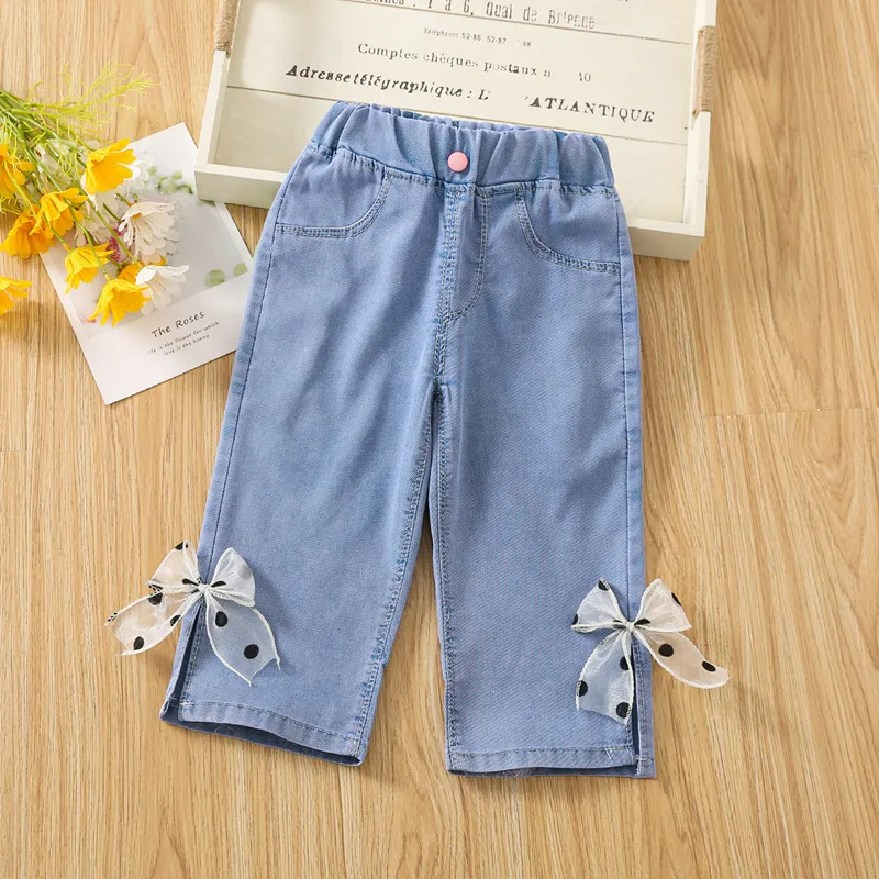 Children Kids Baby Fashion Girls Casual Basic Bow Thin Denim Pants