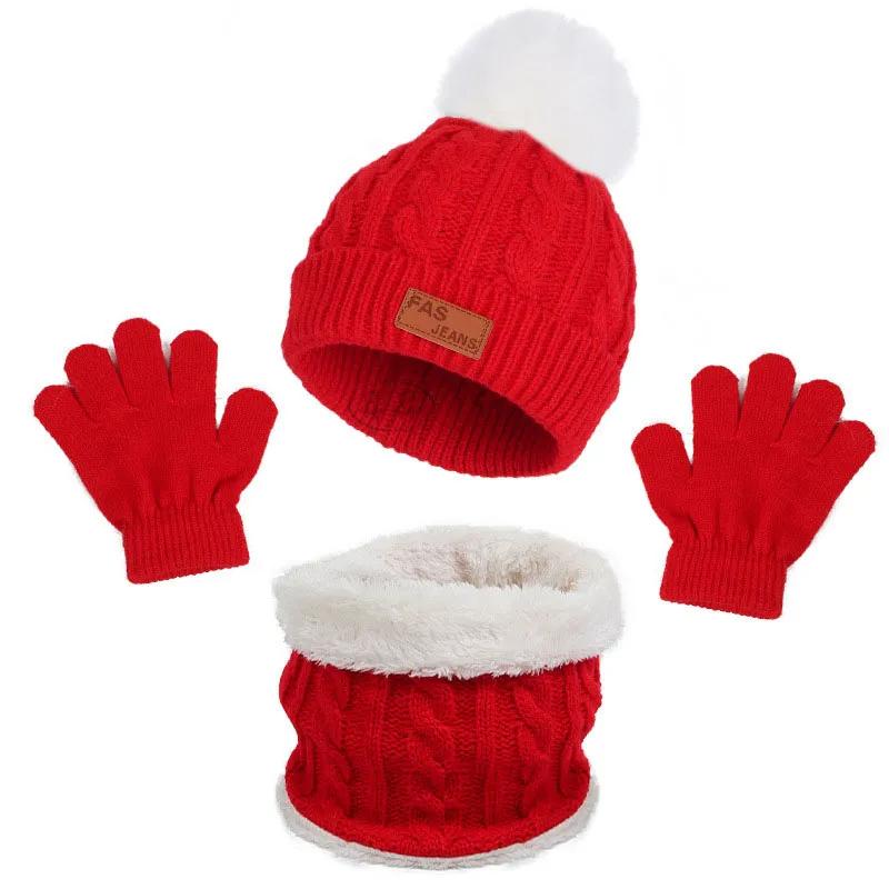 (Buy 1 Get 1) Kids Unisex Autumn Winter Fashion Casual Cute Solid Color Hat Scarf Gloves Three Set