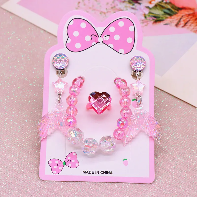 (Buy 1 Get 2) Children Kids Baby Fashion Girls Cartoon Fishtail Bead Necklace Bracelet Earrings Set