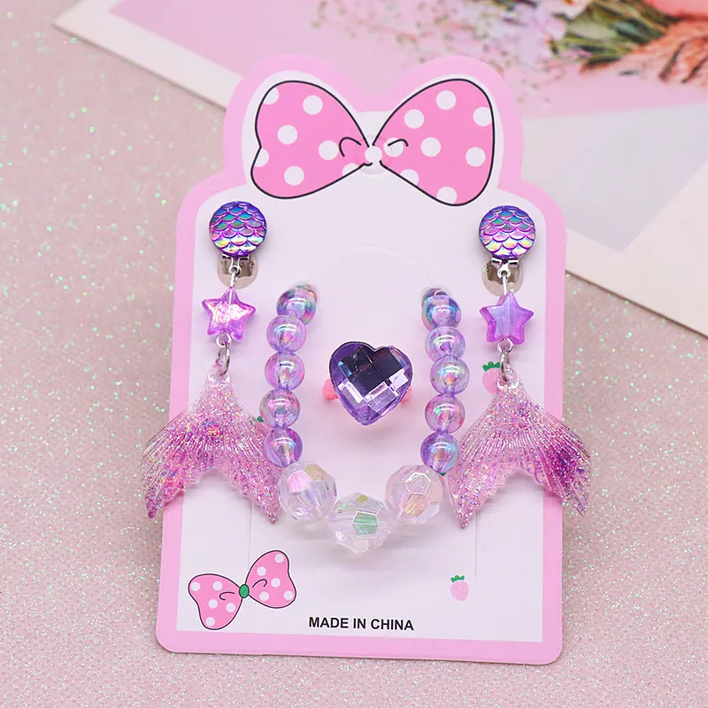 (Buy 1 Get 2) Children Kids Baby Fashion Girls Cartoon Fishtail Bead Necklace Bracelet Earrings Set