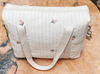 Embroidered Baby Care Beige Cotton Zipper Diaper Handbag
