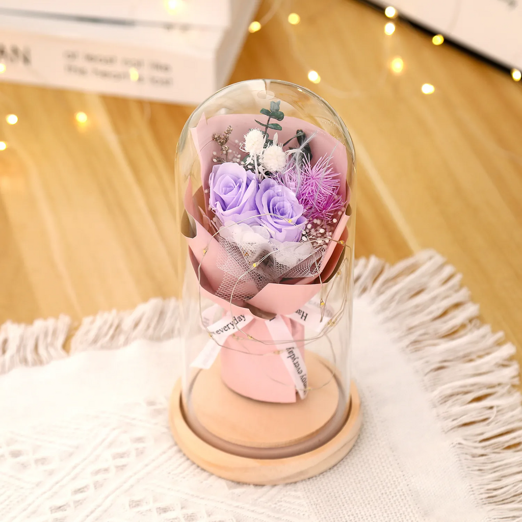 Valentine'S Day Eternal Flower Luminous Led Light Rose Flower Glass Cover Gift