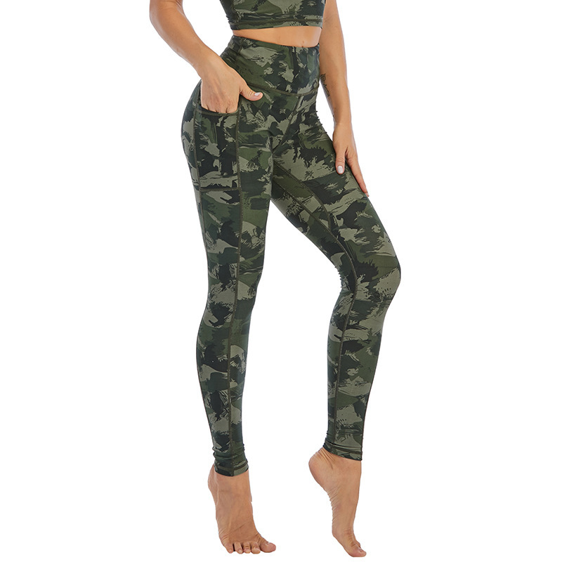 Women Casual High Waist Leopard Printed Quick Drying Pocket Yoga Leggings