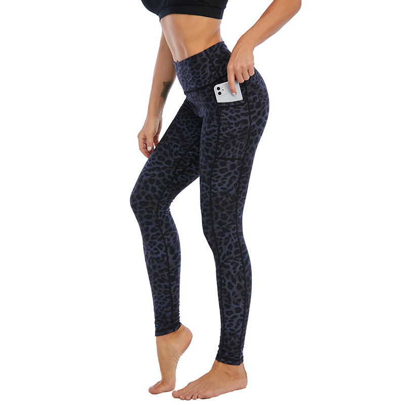 Women Casual High Waist Leopard Printed Quick Drying Pocket Yoga Leggings