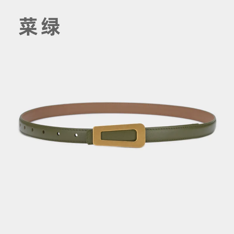Women'S Fashion Casual Retro Alloy Smooth Buckle Thin Leather Belt