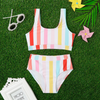 Children Kids Baby Fashion Girls Cute Rainbow Stripe Print Split Swimsuit 2pcs Set