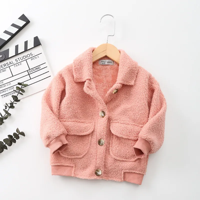 Kids Casual Simple Solid Color Lapel Long Sleeve Single-Breasted Plush Coat