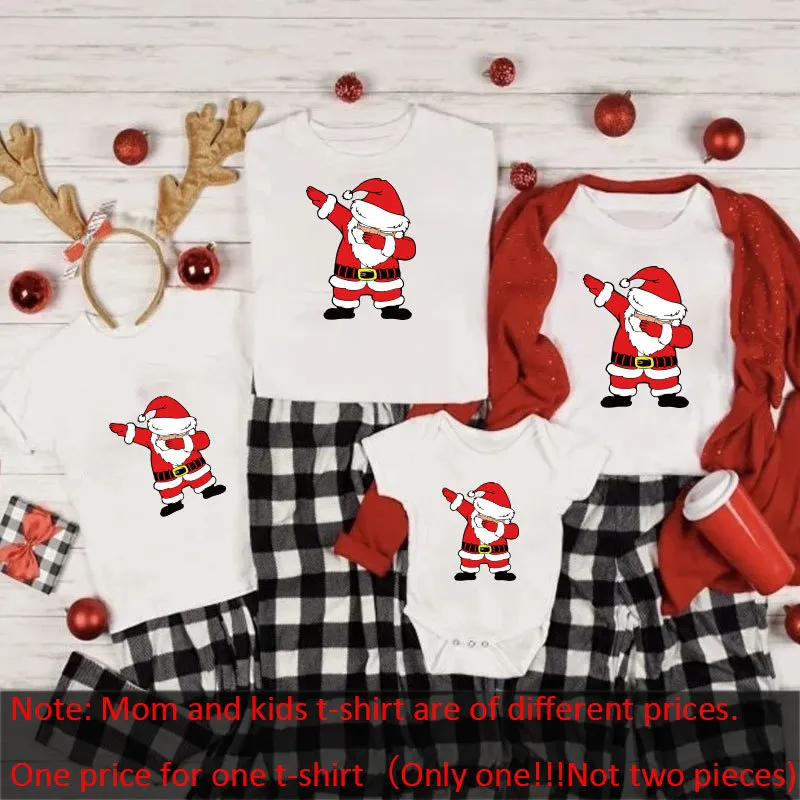 Christmas Fashion Cartoon Letter Elk Santa Claus Print Round Neck Short Sleeve Parent-Child T-Shirt