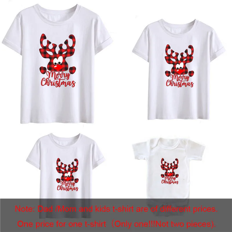 Christmas Cartoon Fashion Letter Elk Print Round Neck Short Sleeve Parent-Child T-Shirt