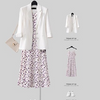 Summer Elegant Women Solid Color Balzer And Floral Sundress Office Chic Vacation Set