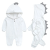 Kids Baby Boys Girls Autumn Winter Casual Cute Solid Color Shark Dinosaur Long Sleeve Hooded Jumpsuit