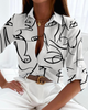 Women'S Fashion Printing Long Sleeve Lapel Single-Breasted Shirt