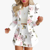 Women Fashion Elegant Plaid Floral Print Suit Top Skirt Two-Piece Set