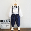 Kids Toddler Big Boys Spring Autumn Fashion Casual British Style Bow Shirt Suspender Trousers Party Clothing Set