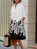 Women'S Fashion Casual Geometric Printing Lapel Single-Breasted Long Sleeve Dress