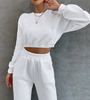 Athleisure Women Solid Color Round Neck Long Sleeve Short Sweatershirt And Pencil Pants Fashion Casual Two Pieces Set