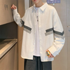 Men Fashion Colorblock Lapel Long Sleeve Loose Shirt