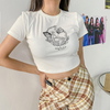 Fashion Versatile Women Butterfly Print Short-Sleeved High-Waisted Crop Top