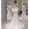 Women Simple Satin Solid Color Off-The-Shoulder Small Trailing Wedding Temperament Mermaid Dress