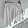 Women Casual Solid Color Linen Cotton Long Sleeve Blouse And Wide Leg Pants Set