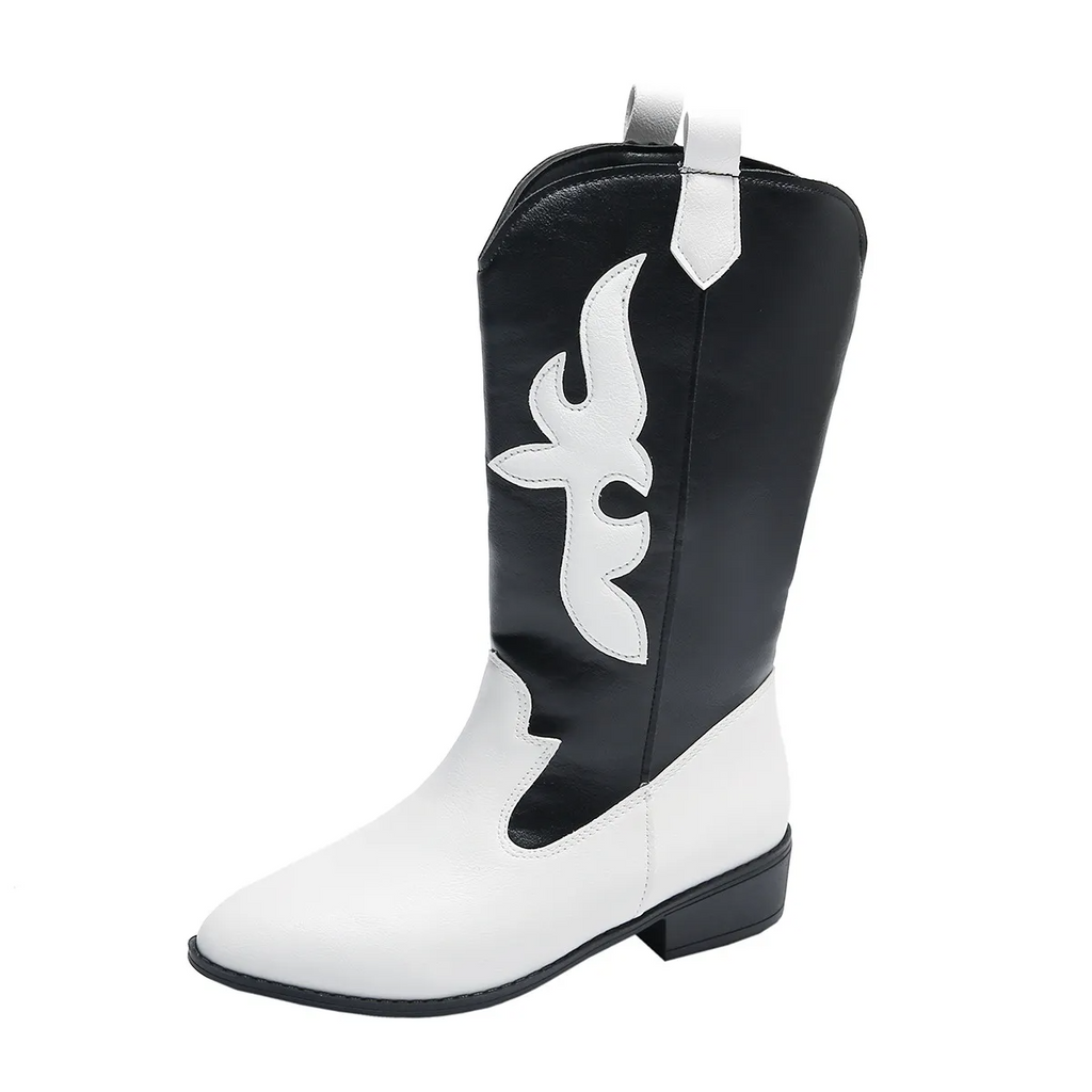 Women Fashion Plus Size Geometric Stitching Point Toe Knights Mid-Calf Boots