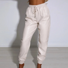 Summer Women Fashion Elastic Waist Casual Solid Color PU Leather Pants