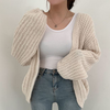 Women Autumn Lazy V-Neck Loose Casual Solid Color Long Lantern Sleeve Knitted Cardigan