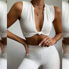 Women Fashion Athleisure Sexy Solid Color V-Neck Tank Top Slim Pants Sports Set