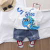 Kids Baby Boys Summer Fashion Casual Cute Cartoon Dinosaur Round Neckt-Shirt Denim Shorts Set