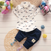 2 Pcs Boys Mustache Print Short Sleeves Shirts And Pants