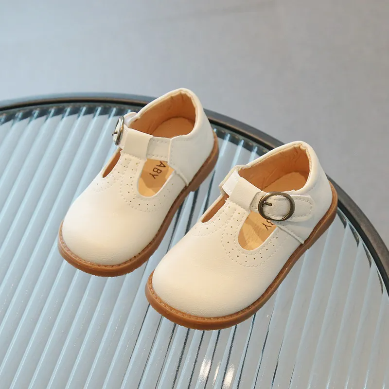 Kids Girls Fashion Casual Velcro Square-Toe PU Leather Flat Shoes