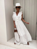 Women Elegant Solid Color Sleeveless Ruffled V Neck Maxi Party Vacation Dress