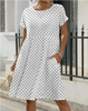 Summer Women Fashion Casual Polka Dot Print Round Neck Short Sleeve Pocket Dress