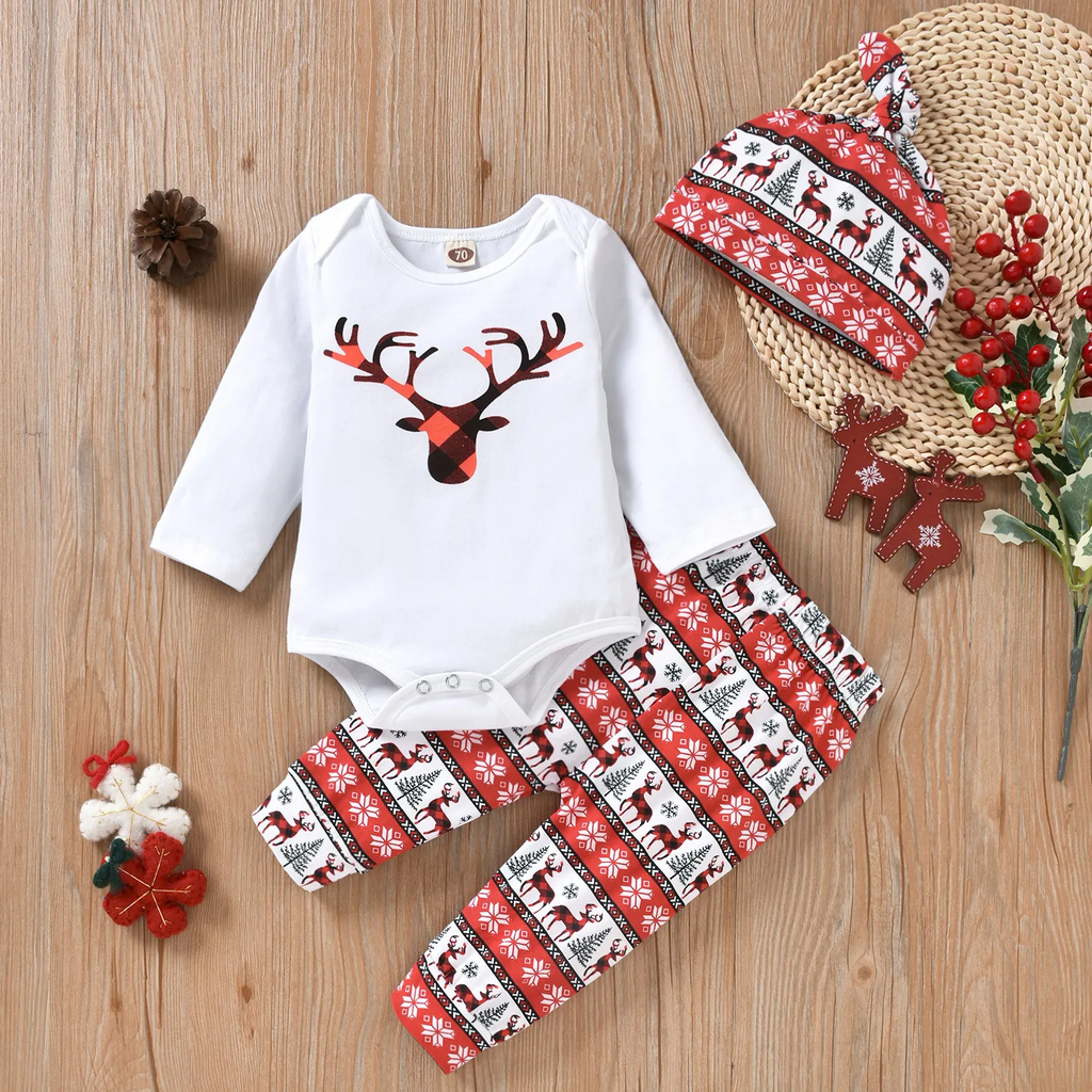 Kids Baby Boys Girls Fashion Casual Christmas Deer Round Neck Long Sleeve Romper Trousers Sets