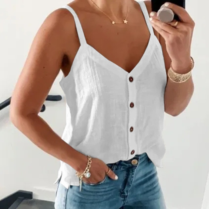 Fashion Casual Women Sleeveless V Neck Basic Solid Color Summer Camisole