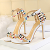 Fashion Women Sexy 11cm High Heels Rivets Studded Sandals Ankle Buckle Strap Stiletto Shoes