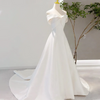 Bride Simple Temperament Long Tail One Shoulder Satin Wedding Dress