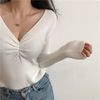 2 pieces Women Fashion Slim-Fit Sexy V-Neck Long Sleeve Knitted Base Shirt