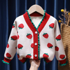 Children Kids Baby Fashion Girls Long Sleeve Strawberry Knitted Cardigan