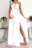 Women Elegant Solid Color One Shoulder Sleeveless Ruffle Side-Slit Dress