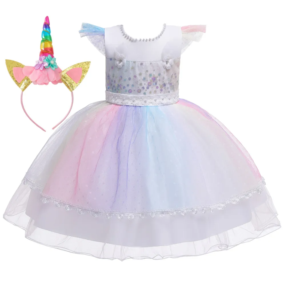 Kids Toddler Girls Fashion Party Cute Sweet Color Unicorn Pleated Sleeveless Mesh Party Tutu Dress