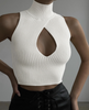 Fashion Women Solid Color Sleeveless Hollow Slim Fit Cropped Knitwear Top