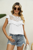 Women Lace Embroidered Collar Ruffles Sweet Loose Short Sleeve Shirt Blouse